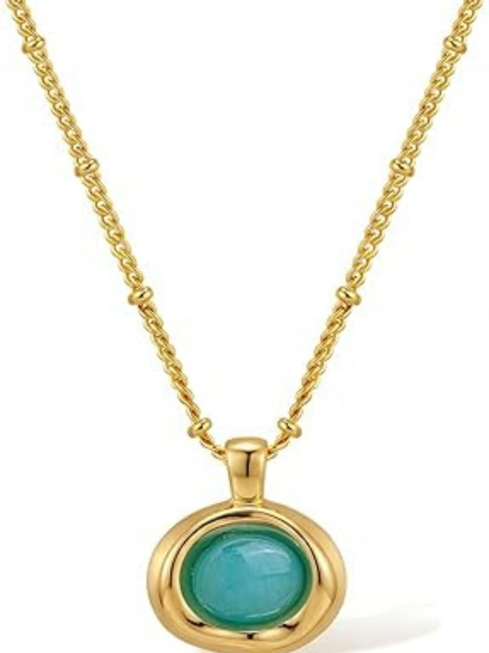 NEW Gold w Turquoise Stone Pendant Necklace for Women Chunky Gemstone Dangle